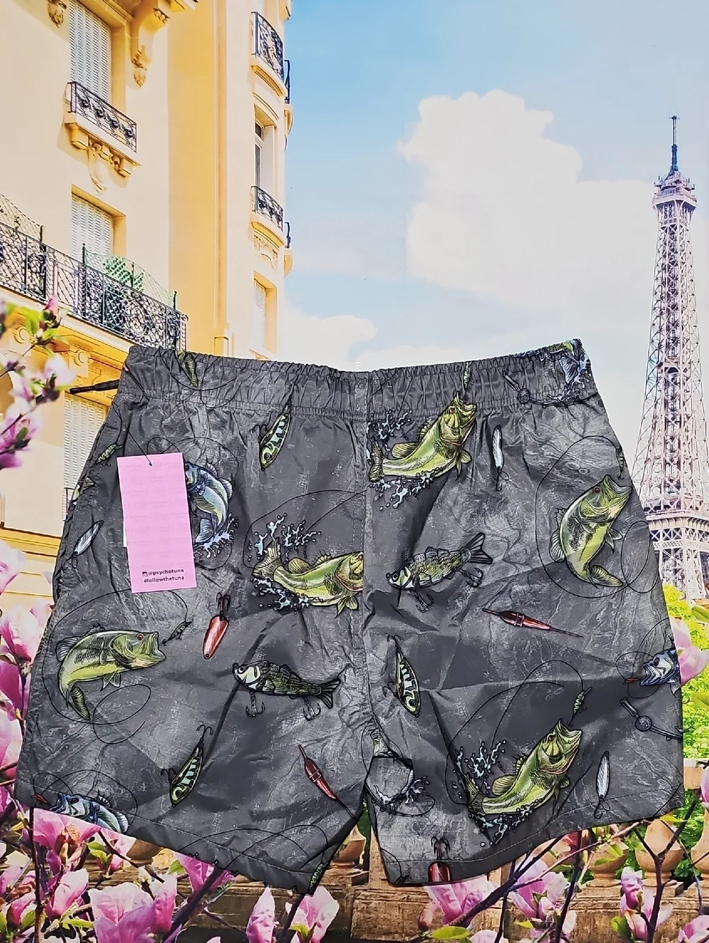 Psycho Tuna Fish Print Swim Board Shorts Size Medium New